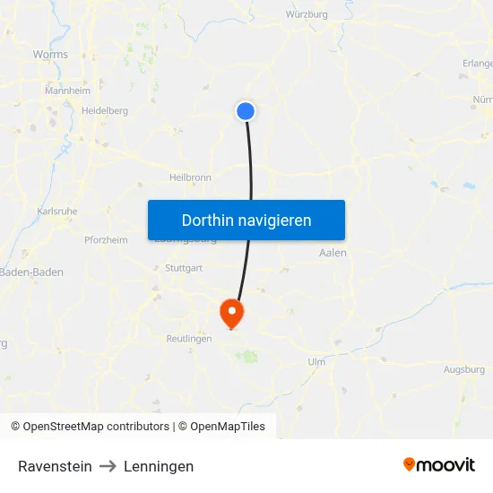 Ravenstein to Lenningen map
