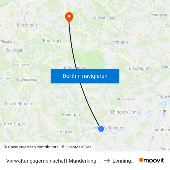 Verwaltungsgemeinschaft Munderkingen to Lenningen map