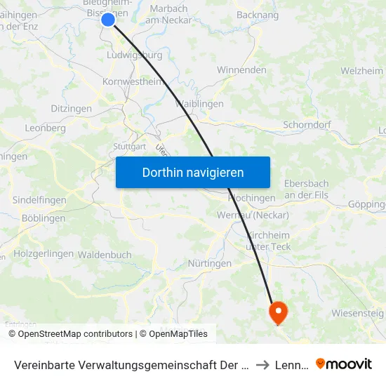 Vereinbarte Verwaltungsgemeinschaft Der Stadt Bietigheim-Bissingen to Lenningen map