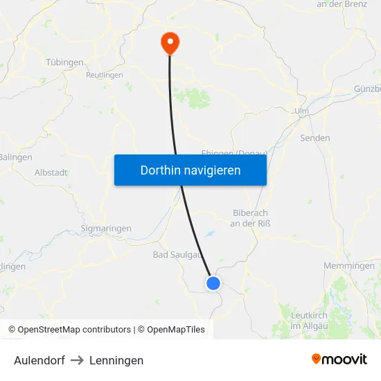 Aulendorf to Lenningen map