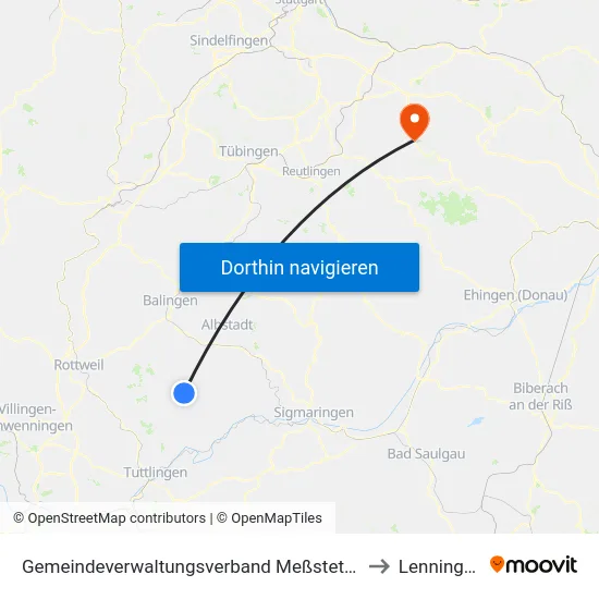 Gemeindeverwaltungsverband Meßstetten to Lenningen map