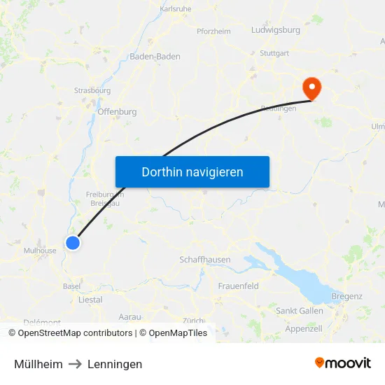 Müllheim to Lenningen map