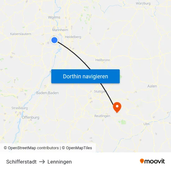 Schifferstadt to Lenningen map