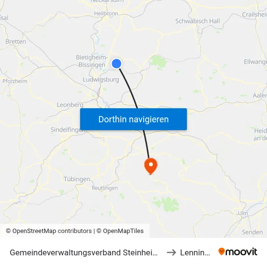 Gemeindeverwaltungsverband Steinheim-Murr to Lenningen map