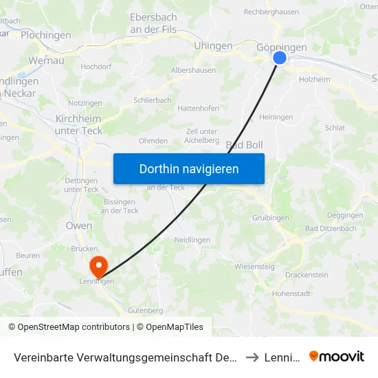 Vereinbarte Verwaltungsgemeinschaft Der Stadt Göppingen to Lenningen map