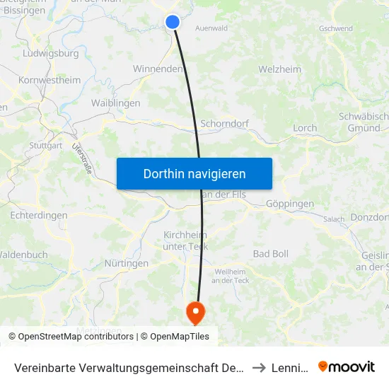 Vereinbarte Verwaltungsgemeinschaft Der Stadt Backnang to Lenningen map