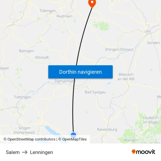 Salem to Lenningen map