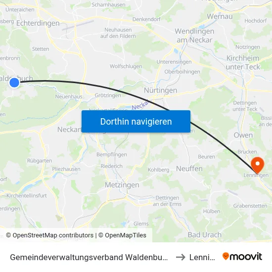 Gemeindeverwaltungsverband Waldenbuch/Steinenbronn to Lenningen map