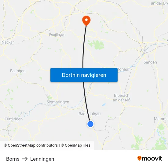 Boms to Lenningen map