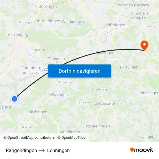 Rangendingen to Lenningen map
