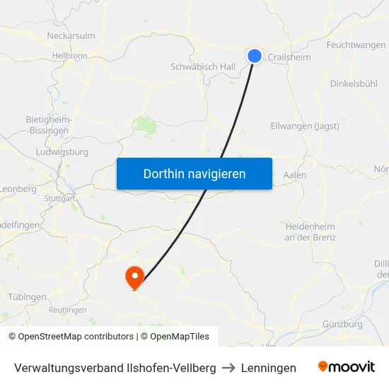 Verwaltungsverband Ilshofen-Vellberg to Lenningen map