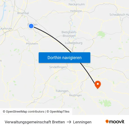 Verwaltungsgemeinschaft Bretten to Lenningen map