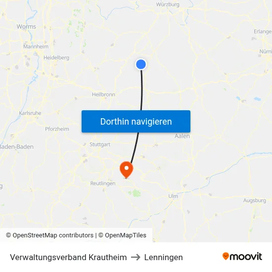 Verwaltungsverband Krautheim to Lenningen map