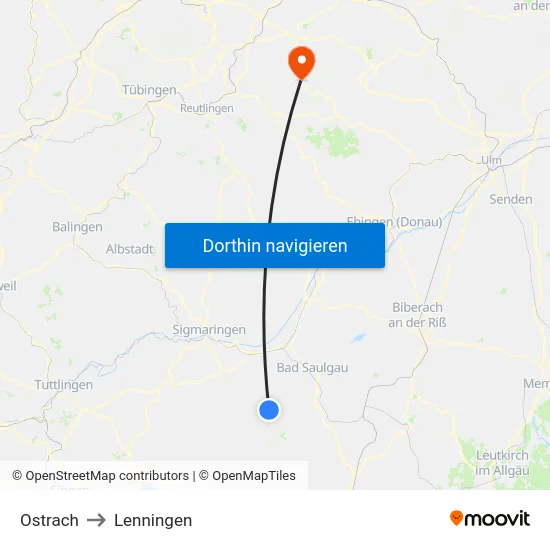 Ostrach to Lenningen map