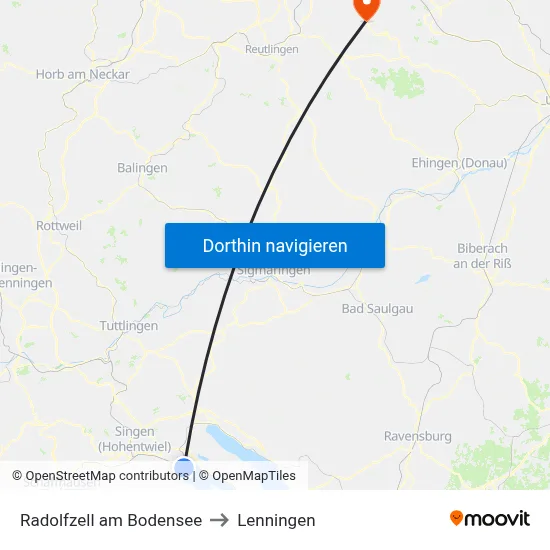 Radolfzell am Bodensee to Lenningen map