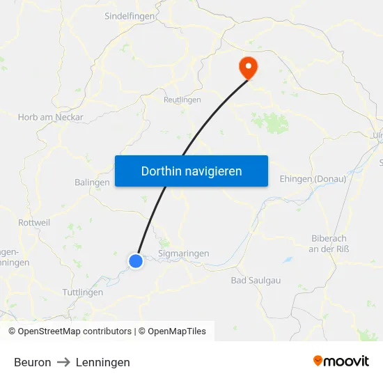 Beuron to Lenningen map