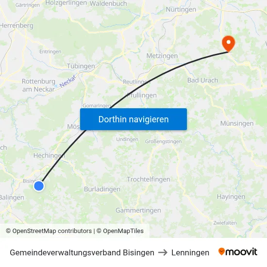 Gemeindeverwaltungsverband Bisingen to Lenningen map