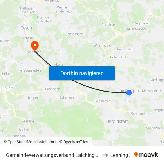 Gemeindeverwaltungsverband Laichinger Alb to Lenningen map