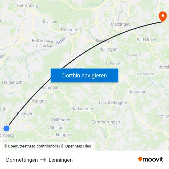 Dormettingen to Lenningen map