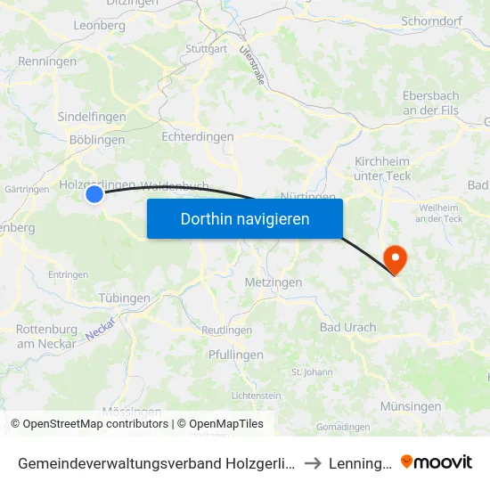 Gemeindeverwaltungsverband Holzgerlingen to Lenningen map