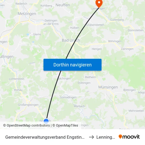 Gemeindeverwaltungsverband Engstingen to Lenningen map