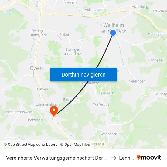 Vereinbarte Verwaltungsgemeinschaft Der Stadt Weilheim An Der Teck to Lenningen map