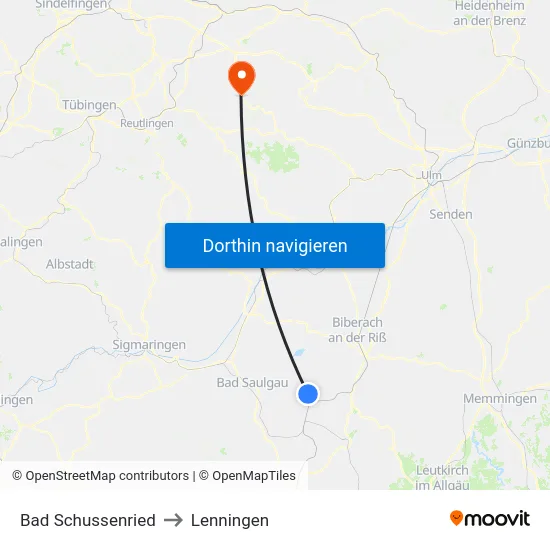 Bad Schussenried to Lenningen map