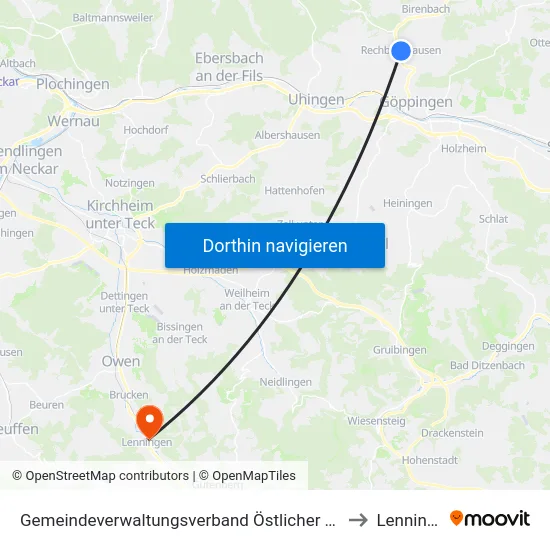 Gemeindeverwaltungsverband Östlicher Schurwald to Lenningen map