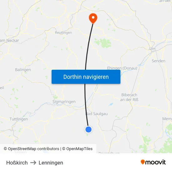 Hoßkirch to Lenningen map