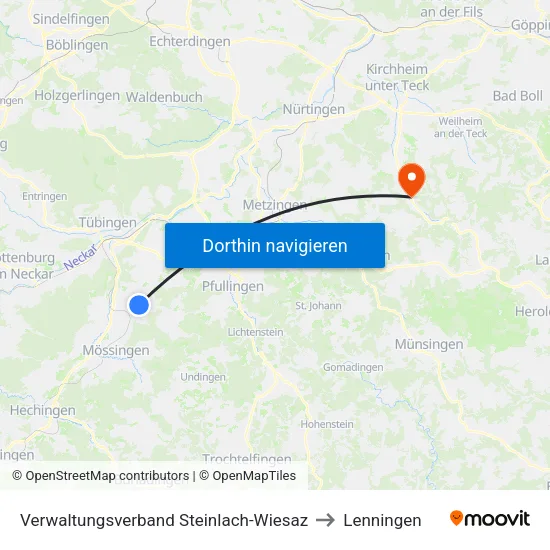 Verwaltungsverband Steinlach-Wiesaz to Lenningen map