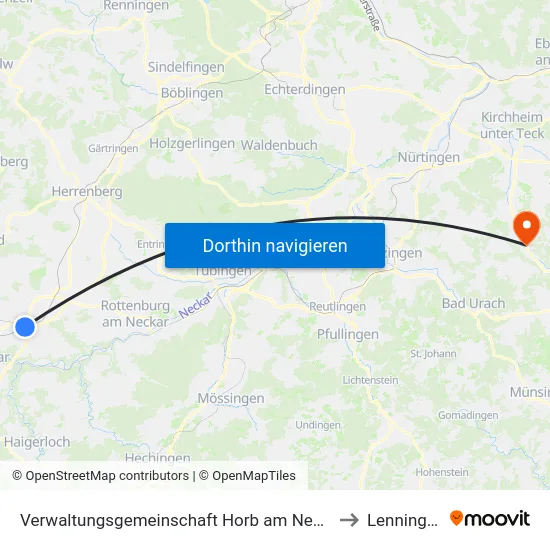 Verwaltungsgemeinschaft Horb am Neckar to Lenningen map