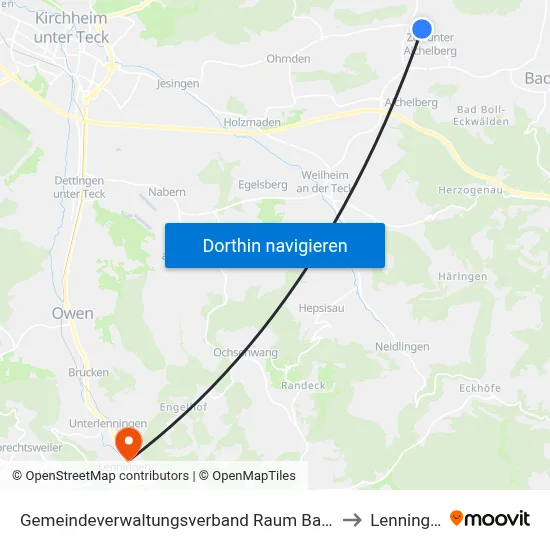 Gemeindeverwaltungsverband Raum Bad Boll to Lenningen map