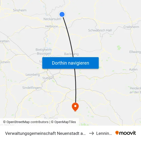 Verwaltungsgemeinschaft Neuenstadt am Kocher to Lenningen map