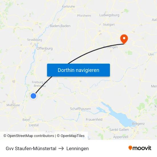 Gvv Staufen-Münstertal to Lenningen map