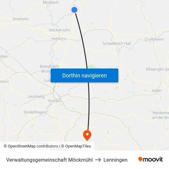 Verwaltungsgemeinschaft Möckmühl to Lenningen map