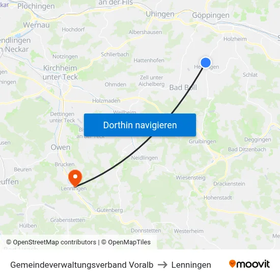Gemeindeverwaltungsverband Voralb to Lenningen map
