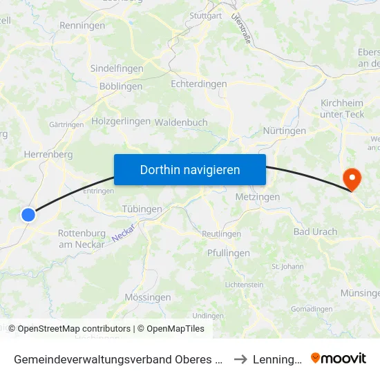 Gemeindeverwaltungsverband Oberes Gäu to Lenningen map