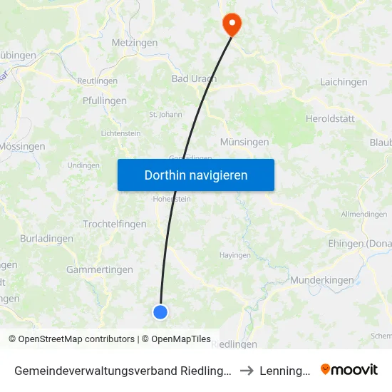 Gemeindeverwaltungsverband Riedlingen to Lenningen map