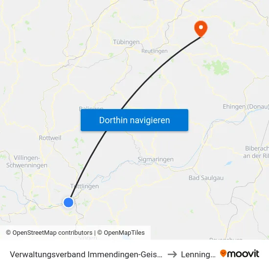 Verwaltungsverband Immendingen-Geisingen to Lenningen map