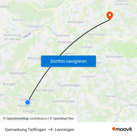 Gemarkung Tailfingen to Lenningen map