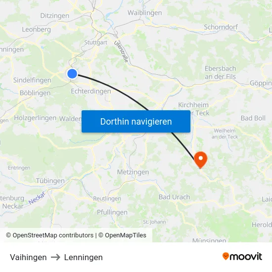 Vaihingen to Lenningen map