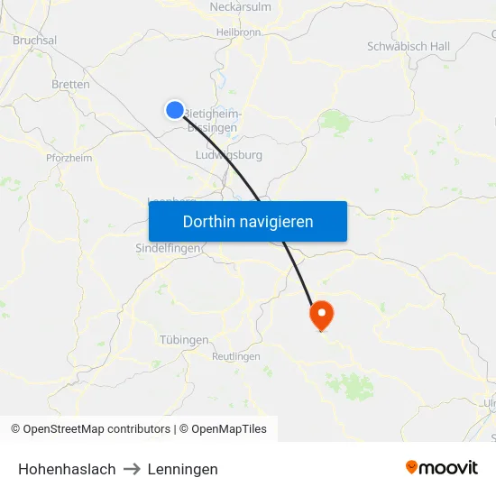 Hohenhaslach to Lenningen map