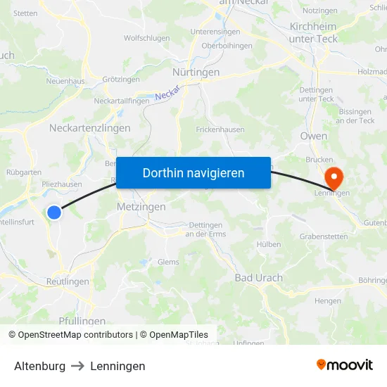 Altenburg to Lenningen map