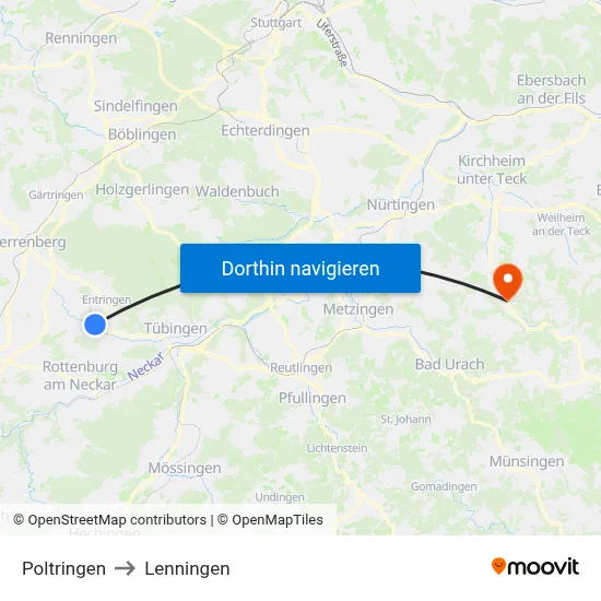 Poltringen to Lenningen map