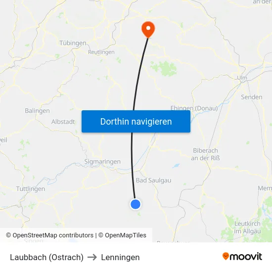 Laubbach (Ostrach) to Lenningen map
