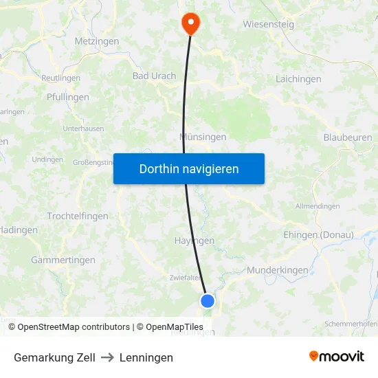 Gemarkung Zell to Lenningen map