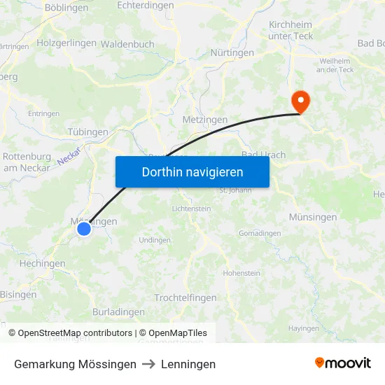 Gemarkung Mössingen to Lenningen map