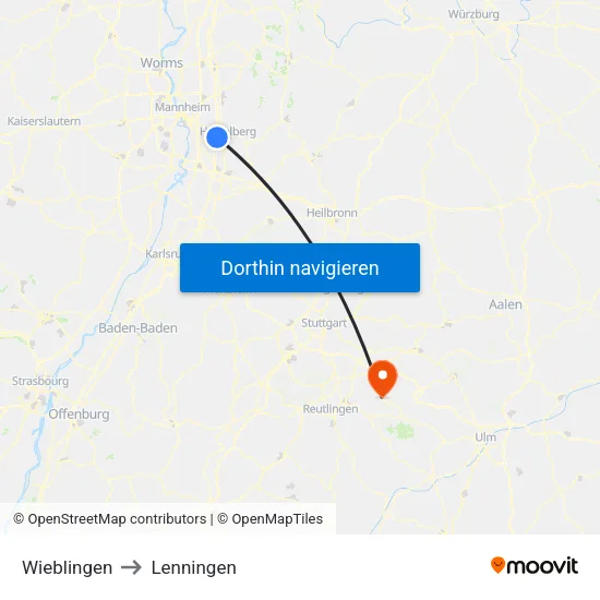 Wieblingen to Lenningen map