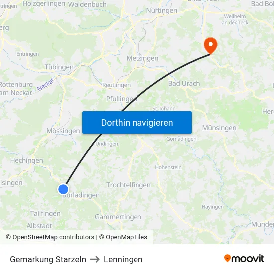 Gemarkung Starzeln to Lenningen map