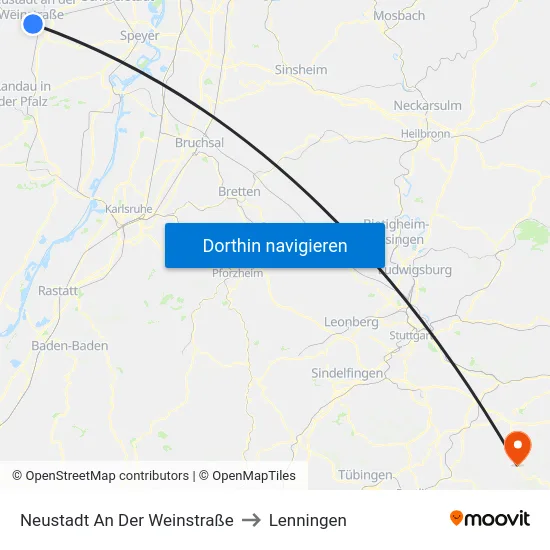Neustadt An Der Weinstraße to Lenningen map